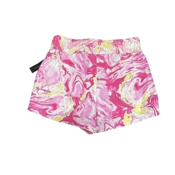 💕Nwt Womens No Boundaries Pink Abstract KNIT SHORTS Elastic Waist Small 3-5 - Picture 6 of 12